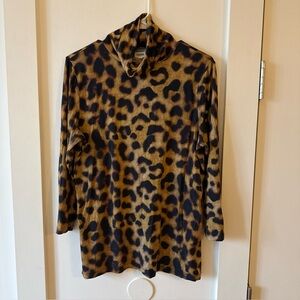 L'Agence Aja Leopard Print Lightweight Turtleneck Tee Size XL Brown Black